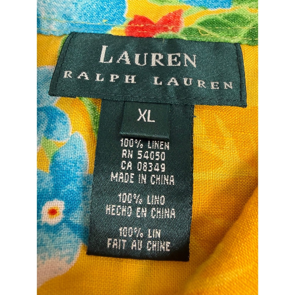 Lauren Ralph Lauren Yellow Linen Tropical Floral Tie Front Sleeveless Top XL - Picture 3 of 11